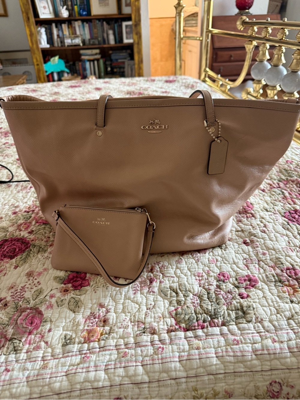 Coach Taupe Pebbled Leather Tote with Matching Wristlet
